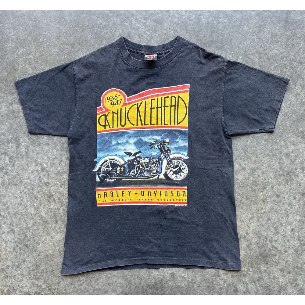 Vintage 1991 Harley Davidson Knucklehead T-Shirt Large 3D Lone Star Texas 90s
